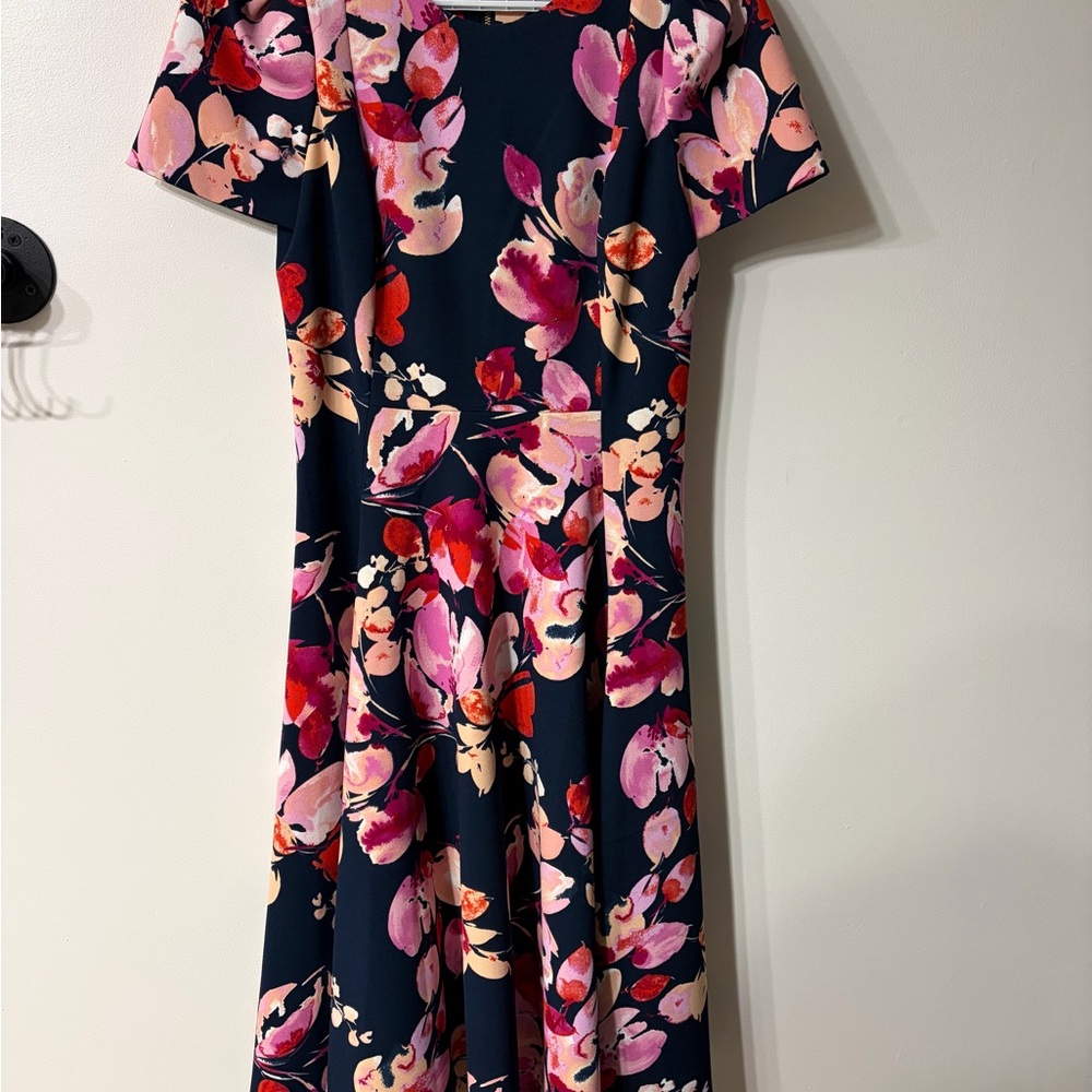 Calvin Klein Pink and Red Floral Midi Dress